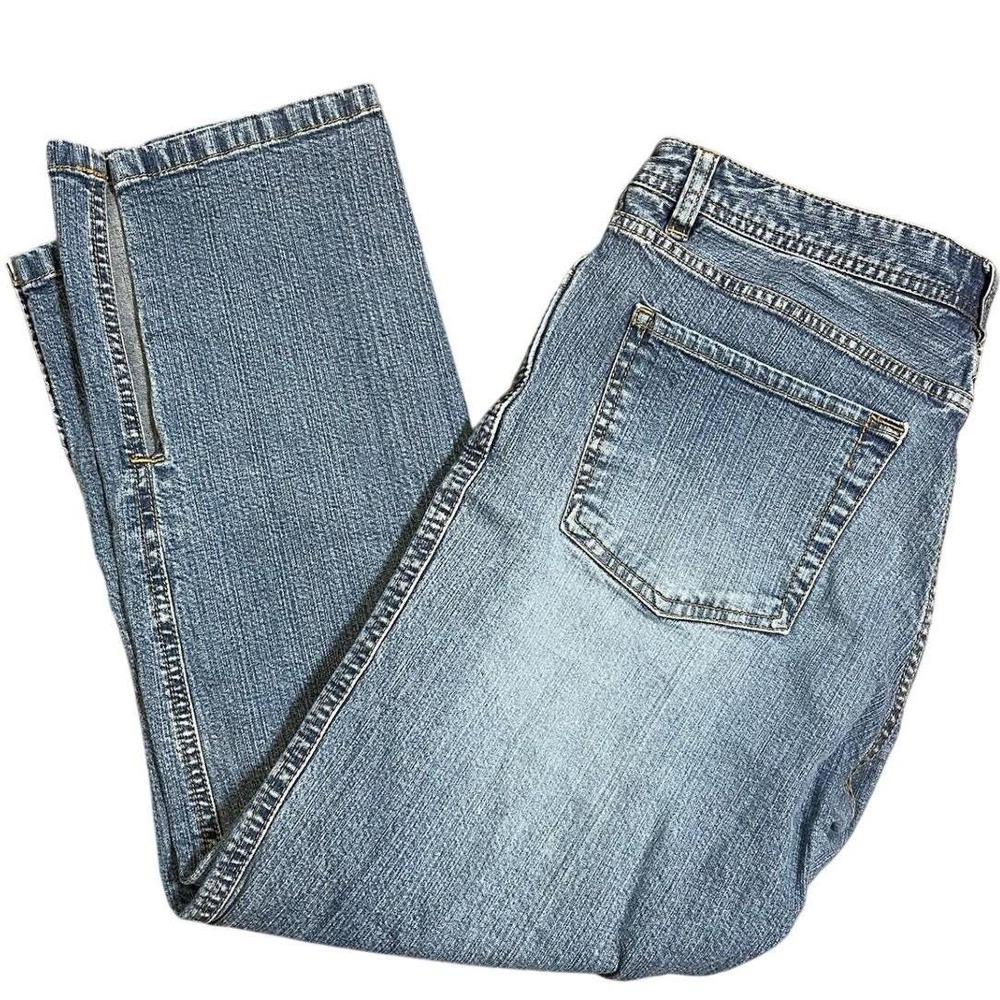 Old Navy Blue Jeans Womens 8 Low Rise Straight Leg Side Slit Stretch Denim Blue